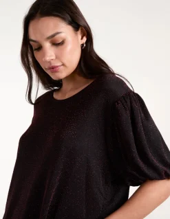 Bubble Sleeve Metallic High Low Top