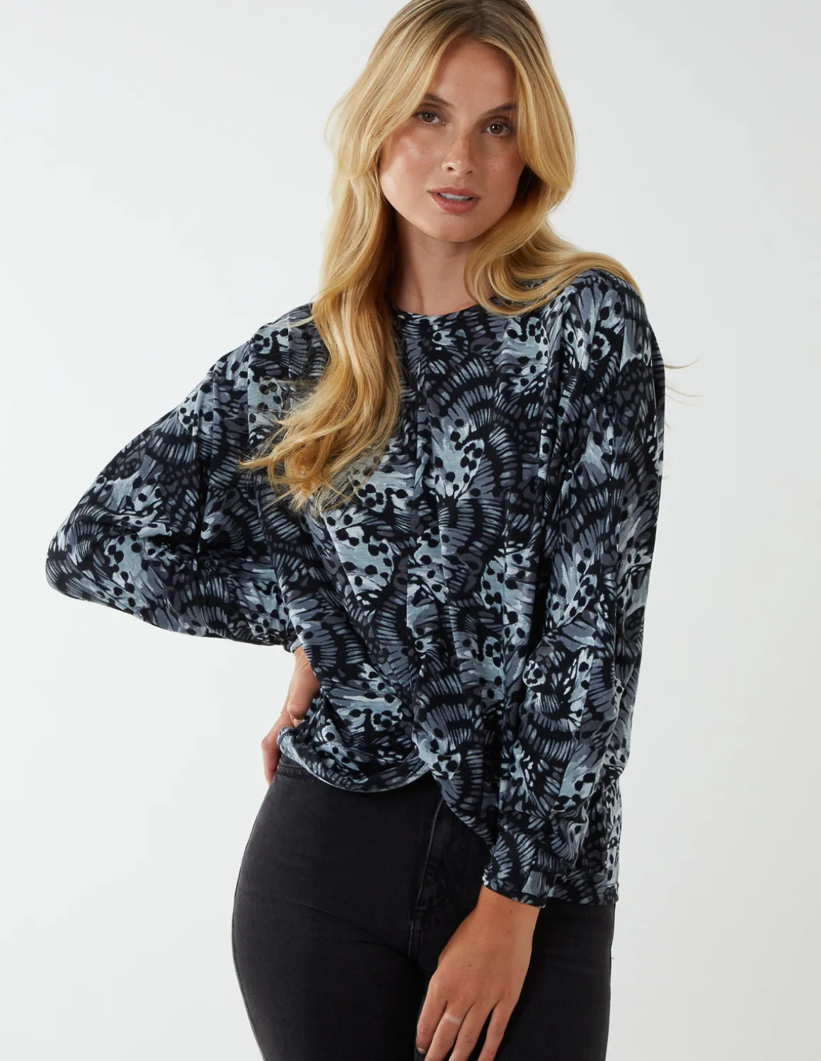 Butterfly Print Knot Top