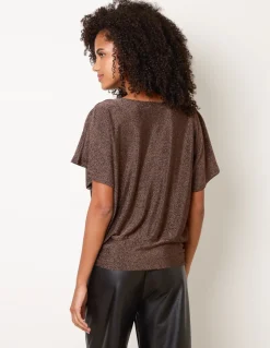 Button Detail Draped Cowl Neck Top