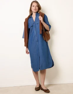 Button Front Denim Shirt Dress