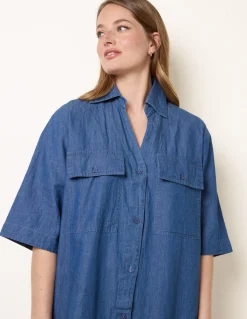 Button Front Denim Shirt Dress