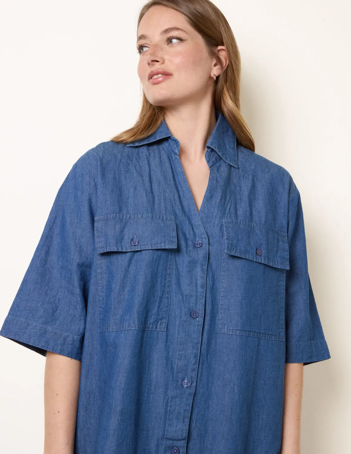 Button Front Denim Shirt Dress