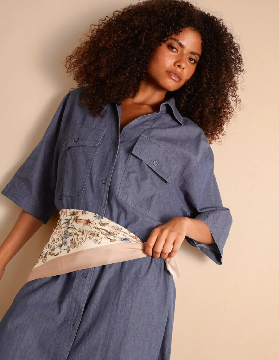 Button Front Denim Shirt Dress