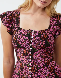 Button Front Floral Peplum Top