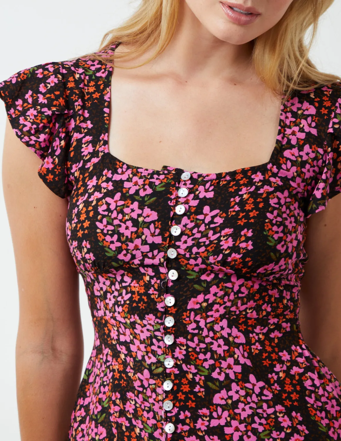 Button Front Floral Peplum Top