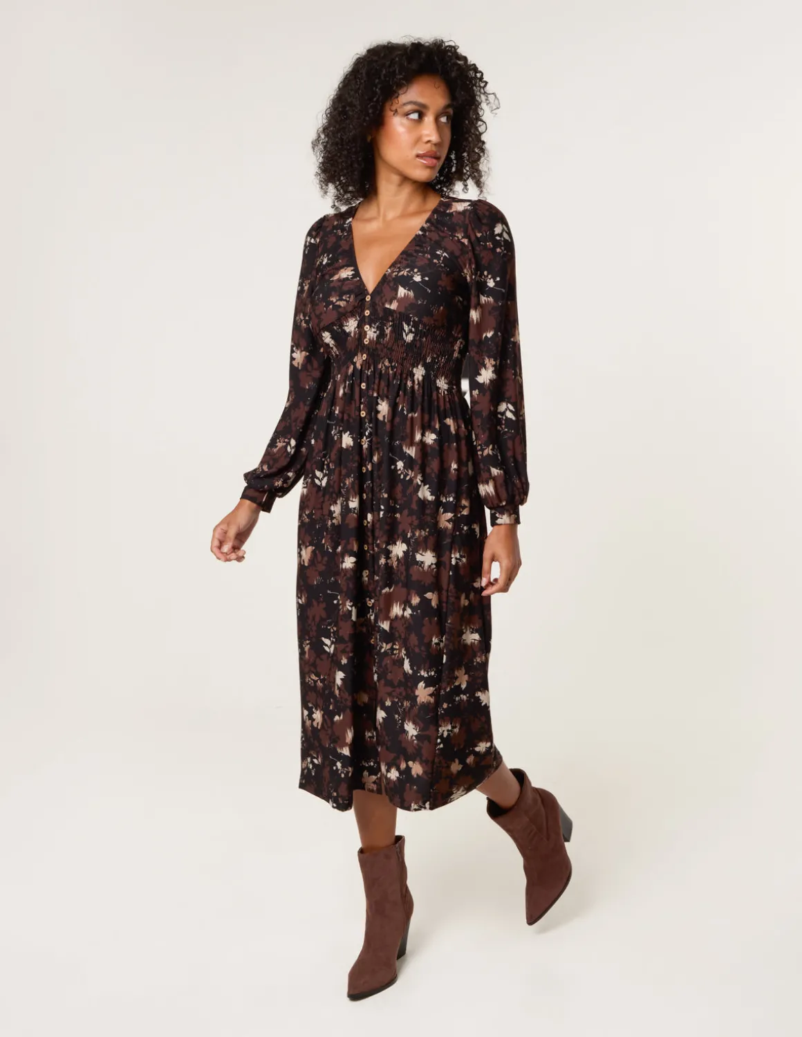 Button Front Midi Dress