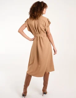Button Front Midi Utility Shirt Dress
