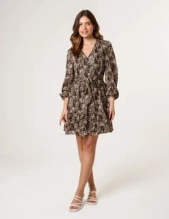 Button Up Belted Chiffon Mini Dress
