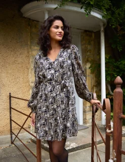 Button Up Belted Chiffon Mini Dress
