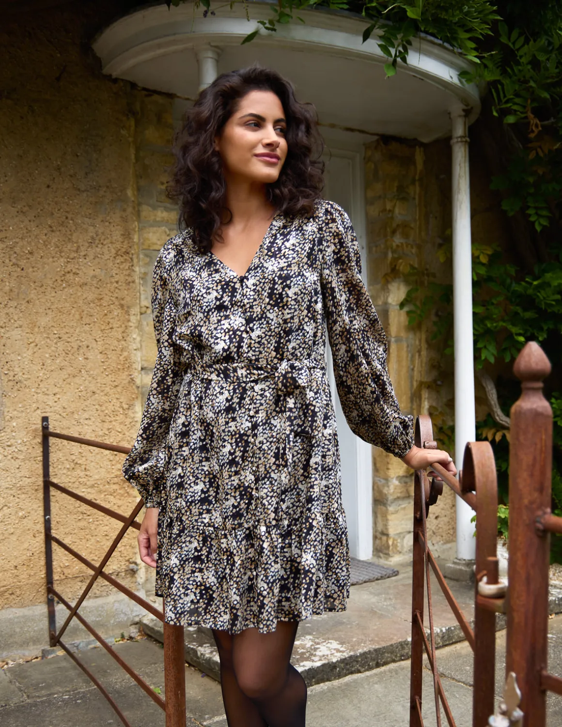 Button Up Belted Chiffon Mini Dress