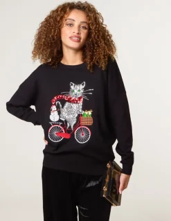 Christmas Cat On A Bike Jumper