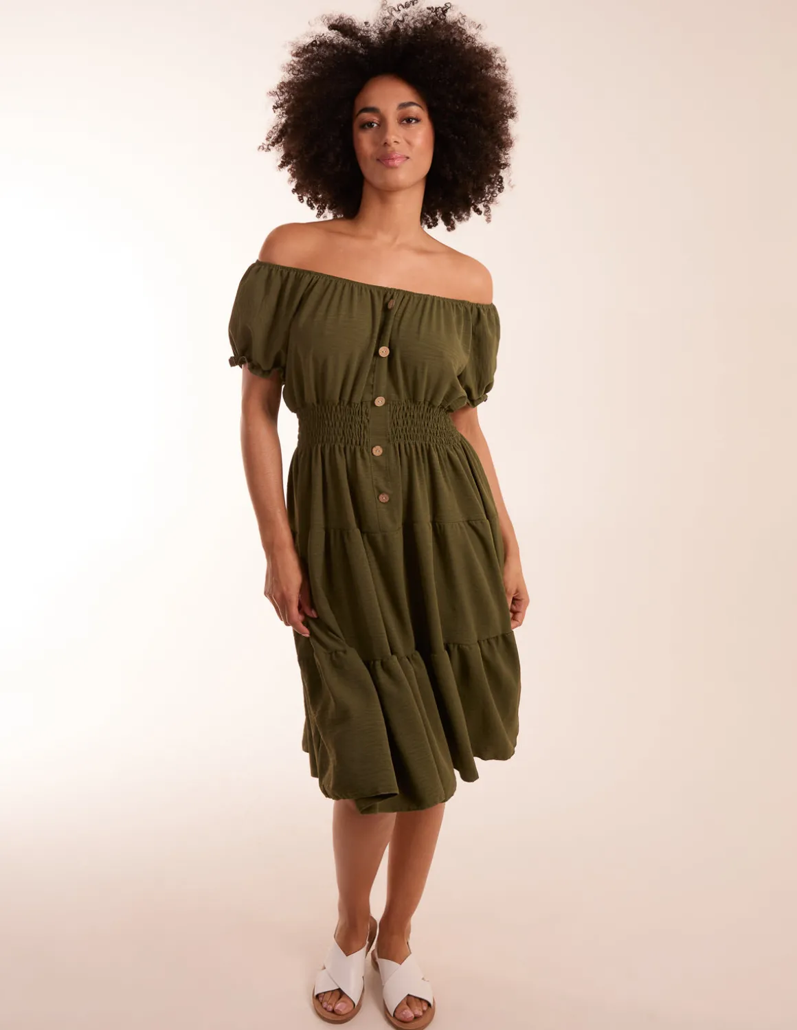 Coconut Button Bardot Dress