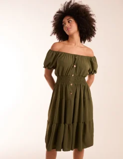 Coconut Button Bardot Dress