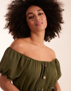 Coconut Button Bardot Dress