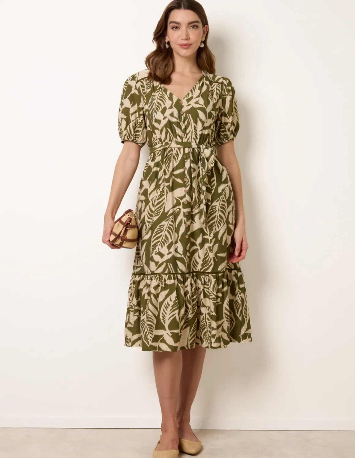 Coconut Button Belted Midi Dress