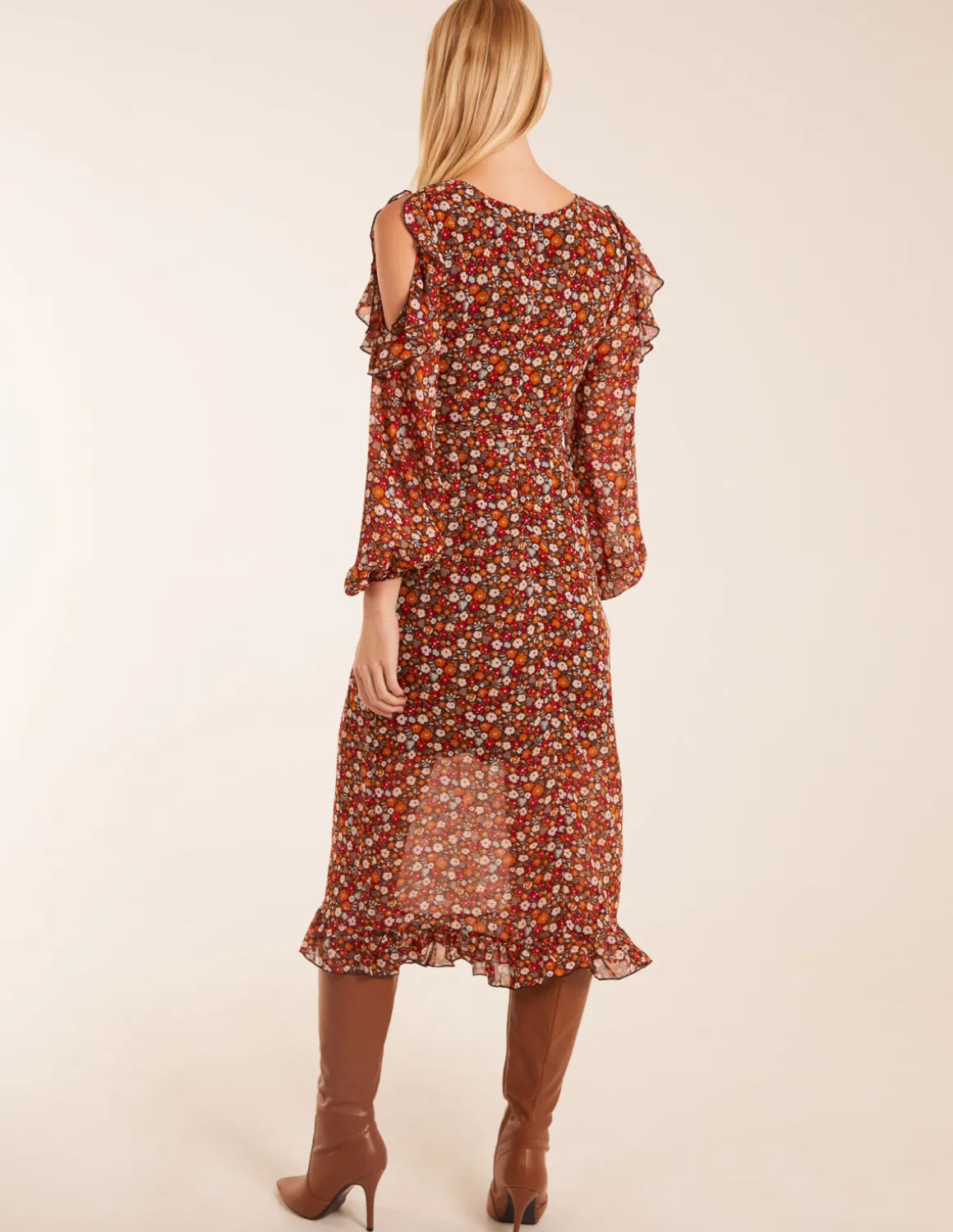 Cold Shoulder Frill Midi Dress