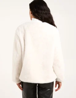 Collarless Toggle Detail Faux Fur Jacket