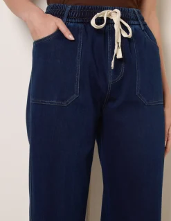 Contrast Drawstring Waist Wide Leg Trousers