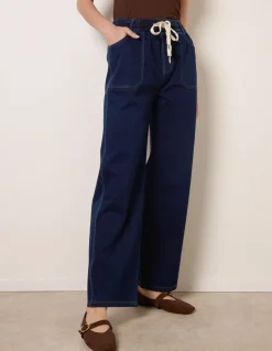 Contrast Drawstring Waist Wide Leg Trousers