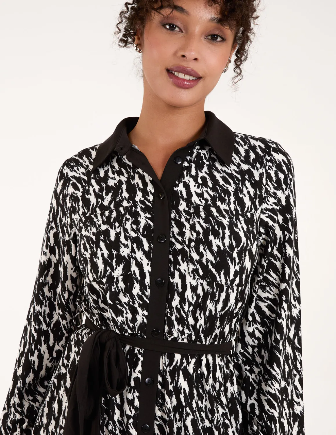 Contrast Midi Shirt Belted Dress