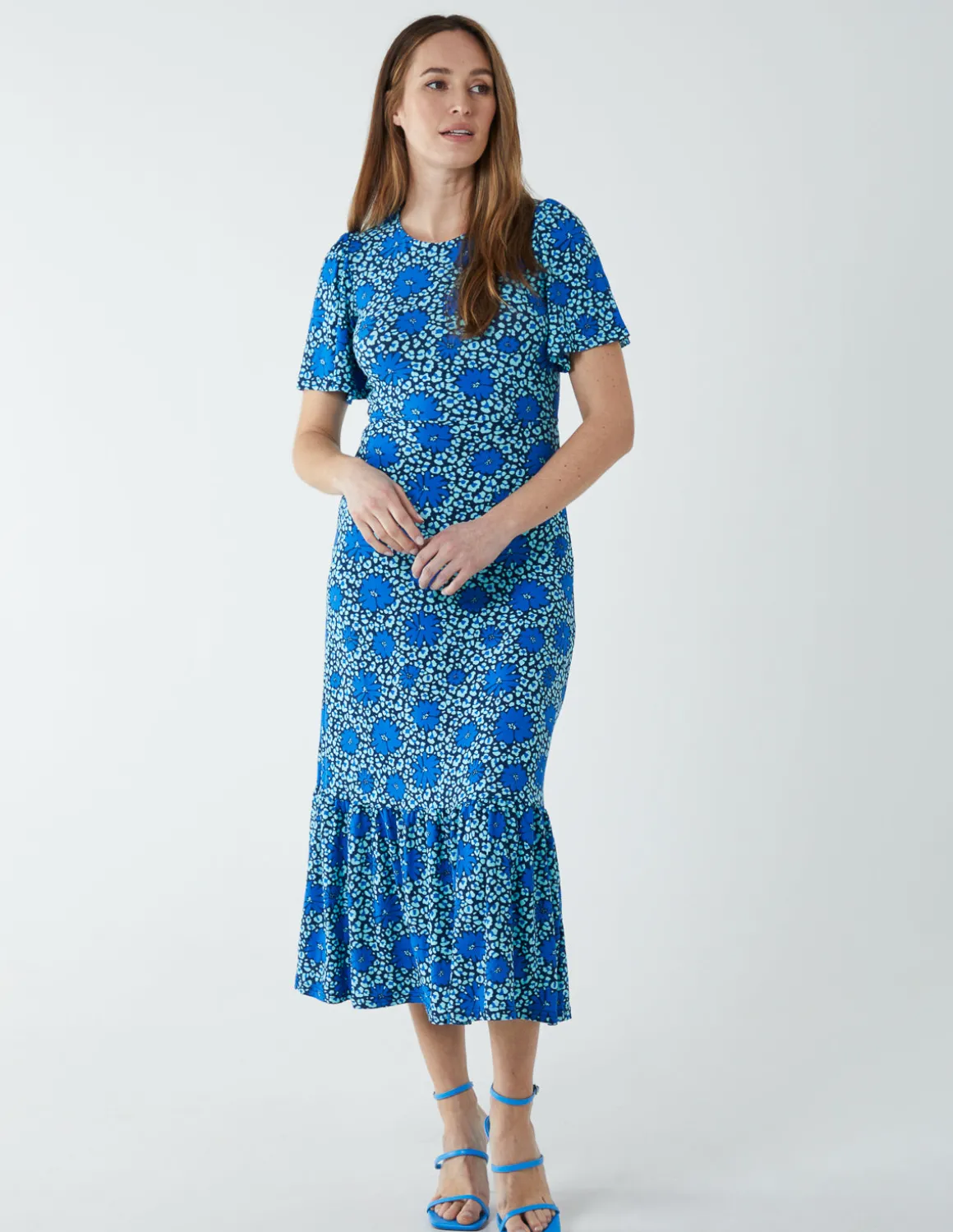 Crew Neck Midi Angel Sleeve Tie Open Back Dress