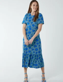 Crew Neck Midi Angel Sleeve Tie Open Back Dress