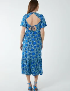 Crew Neck Midi Angel Sleeve Tie Open Back Dress