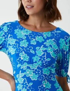 Crew Neck Midi Dress With Scrunchie Back Detail