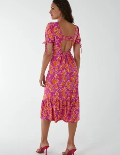 Crew Neck Midi Dress With Scrunchie Back Detail