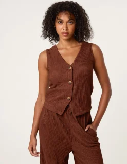 Crinkle Button Front Waistcoat