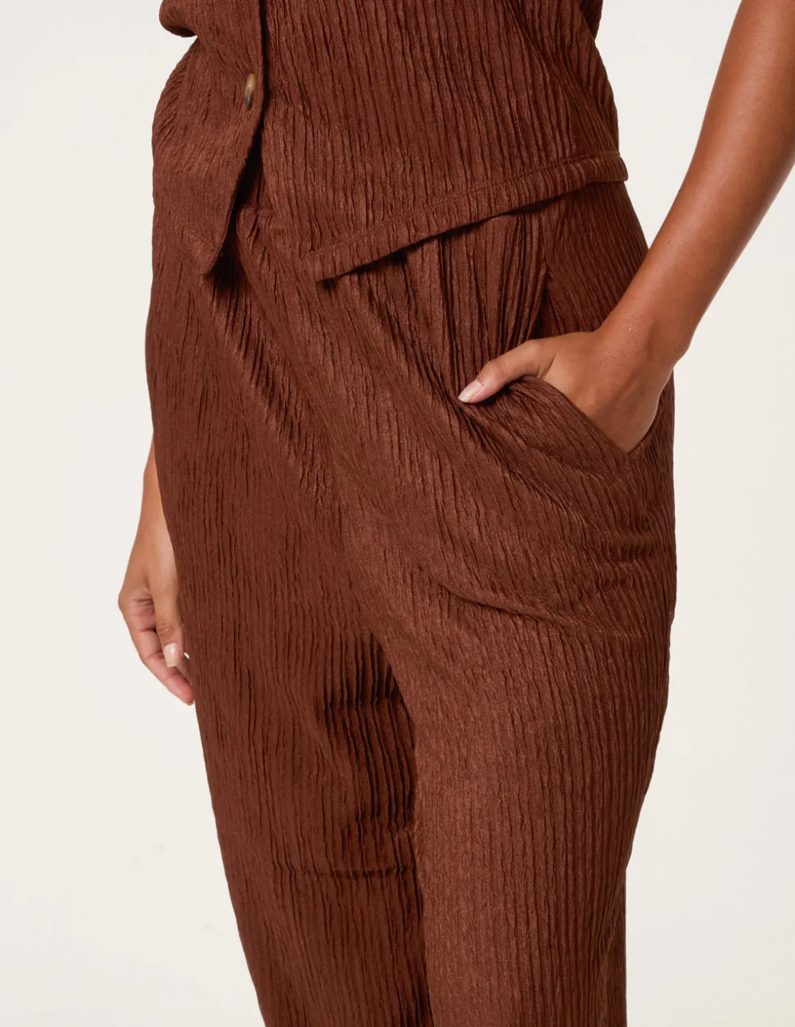 Crinkle Elasticated Waist Wide Leg Trousers