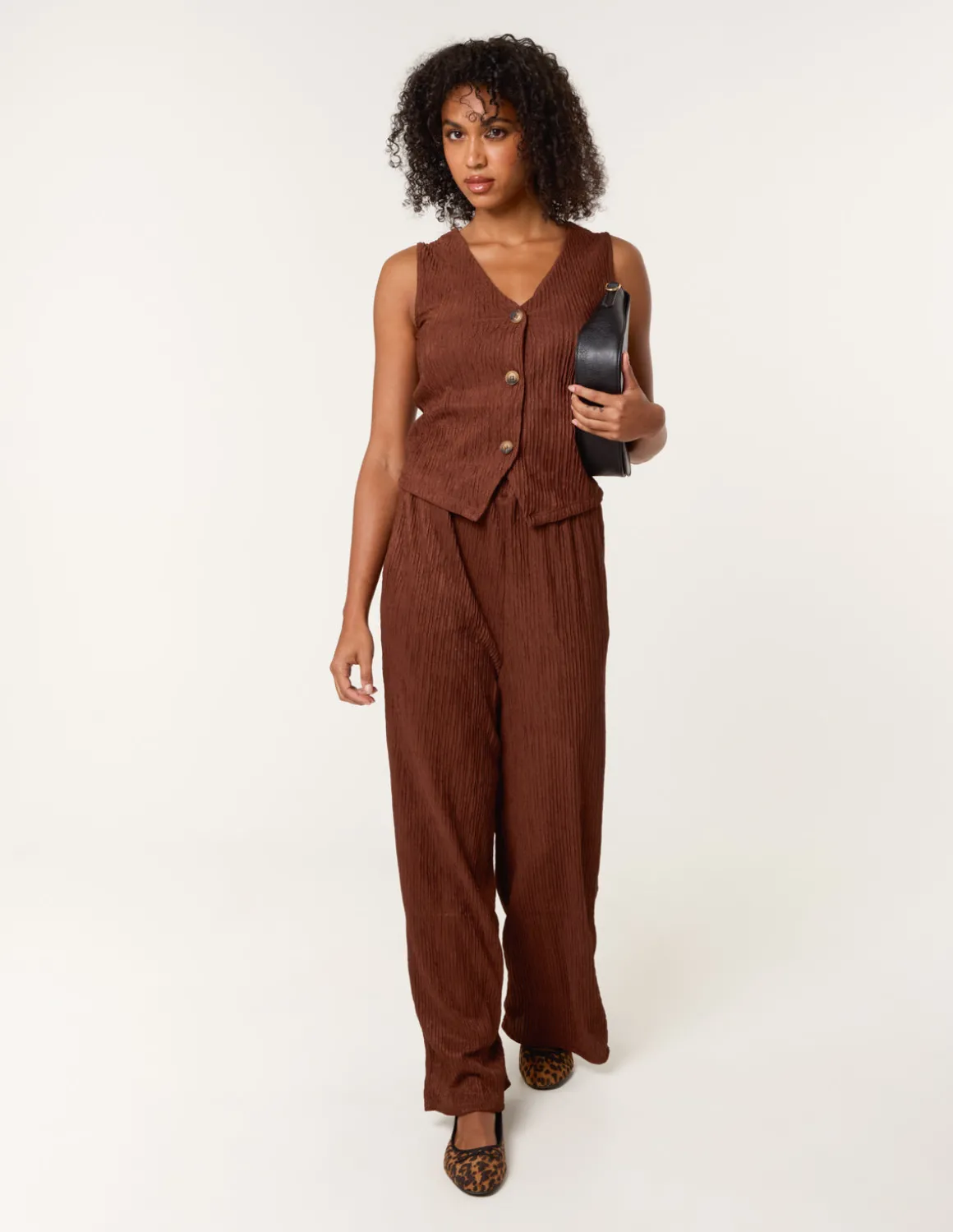 Crinkle Elasticated Waist Wide Leg Trousers