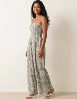 Crinkle Shirred Strappy Jumpsuit