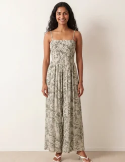 Crinkle Shirred Strappy Jumpsuit