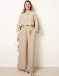 Crinkle Viscose Wide Leg Trousers