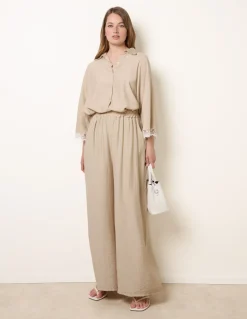 Crinkle Viscose Wide Leg Trousers