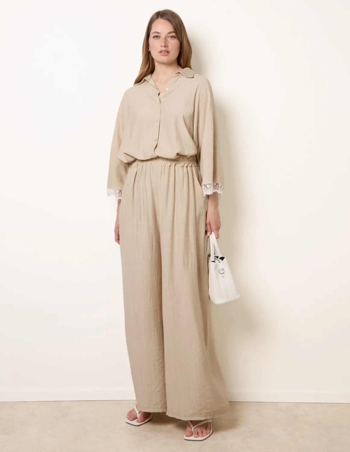 Crinkle Viscose Wide Leg Trousers