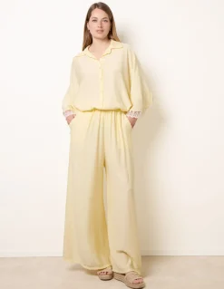 Crinkle Viscose Wide Leg Trousers