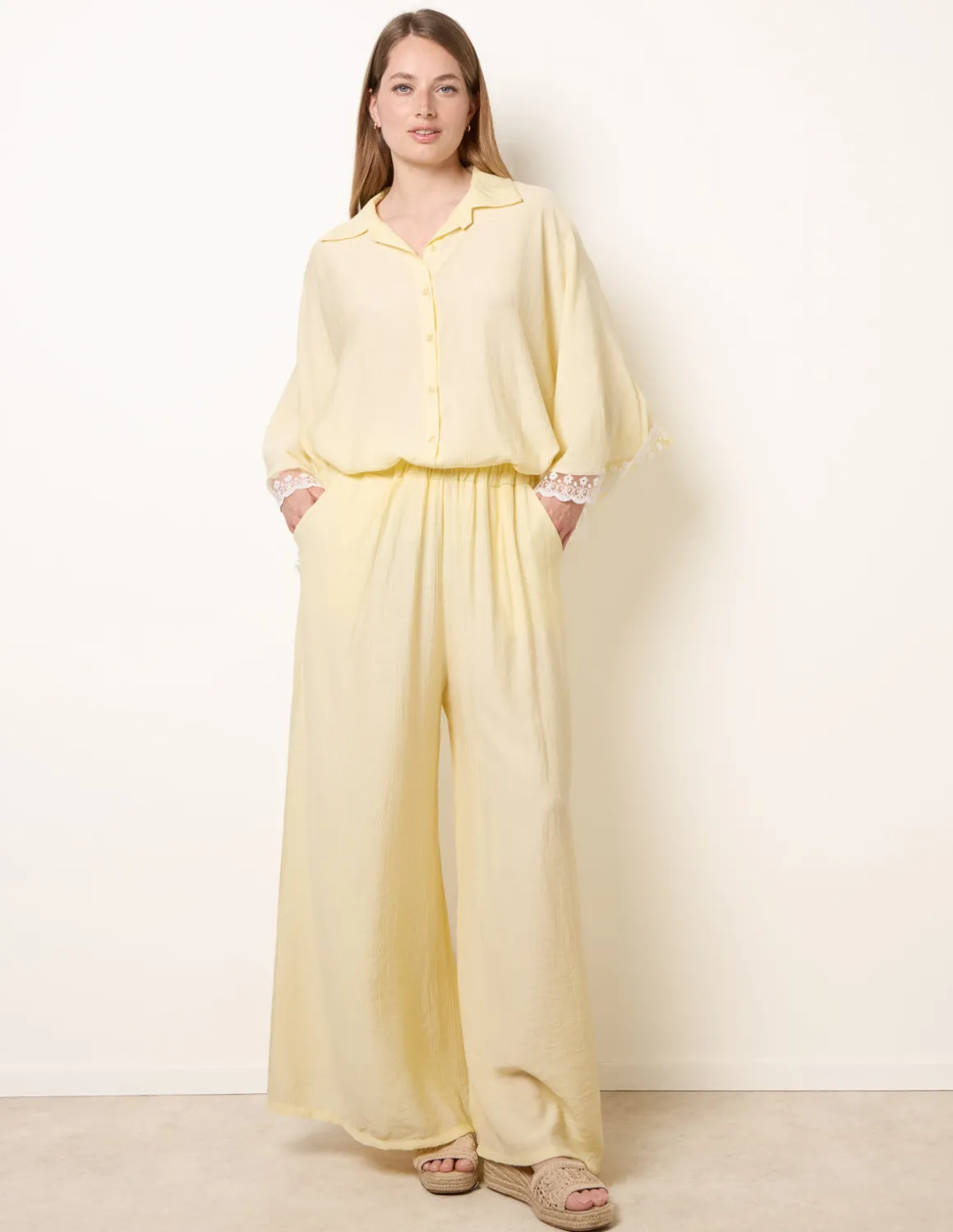 Crinkle Viscose Wide Leg Trousers