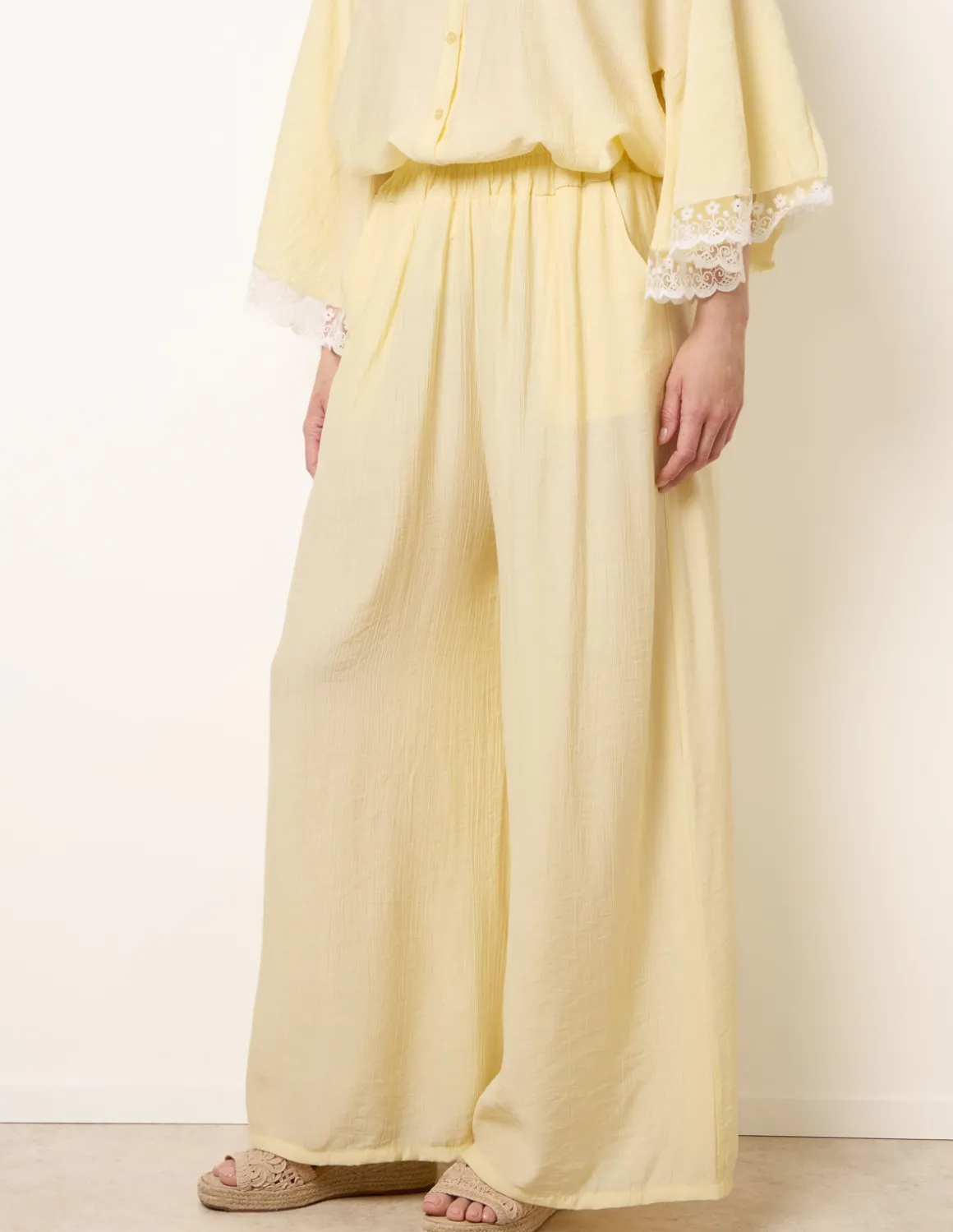 Crinkle Viscose Wide Leg Trousers