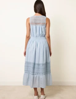 Crochet Insert Button Midi Dress