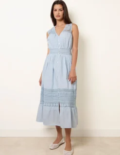Crochet Insert Button Midi Dress