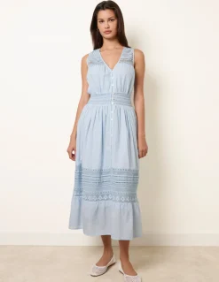 Crochet Insert Button Midi Dress