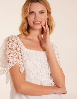 Crochet Lace Milkmaid Puff Ball Top