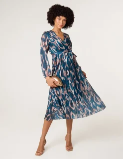 Crossover Metallic Pleated Dress
