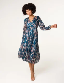 Crossover Metallic Pleated Dress