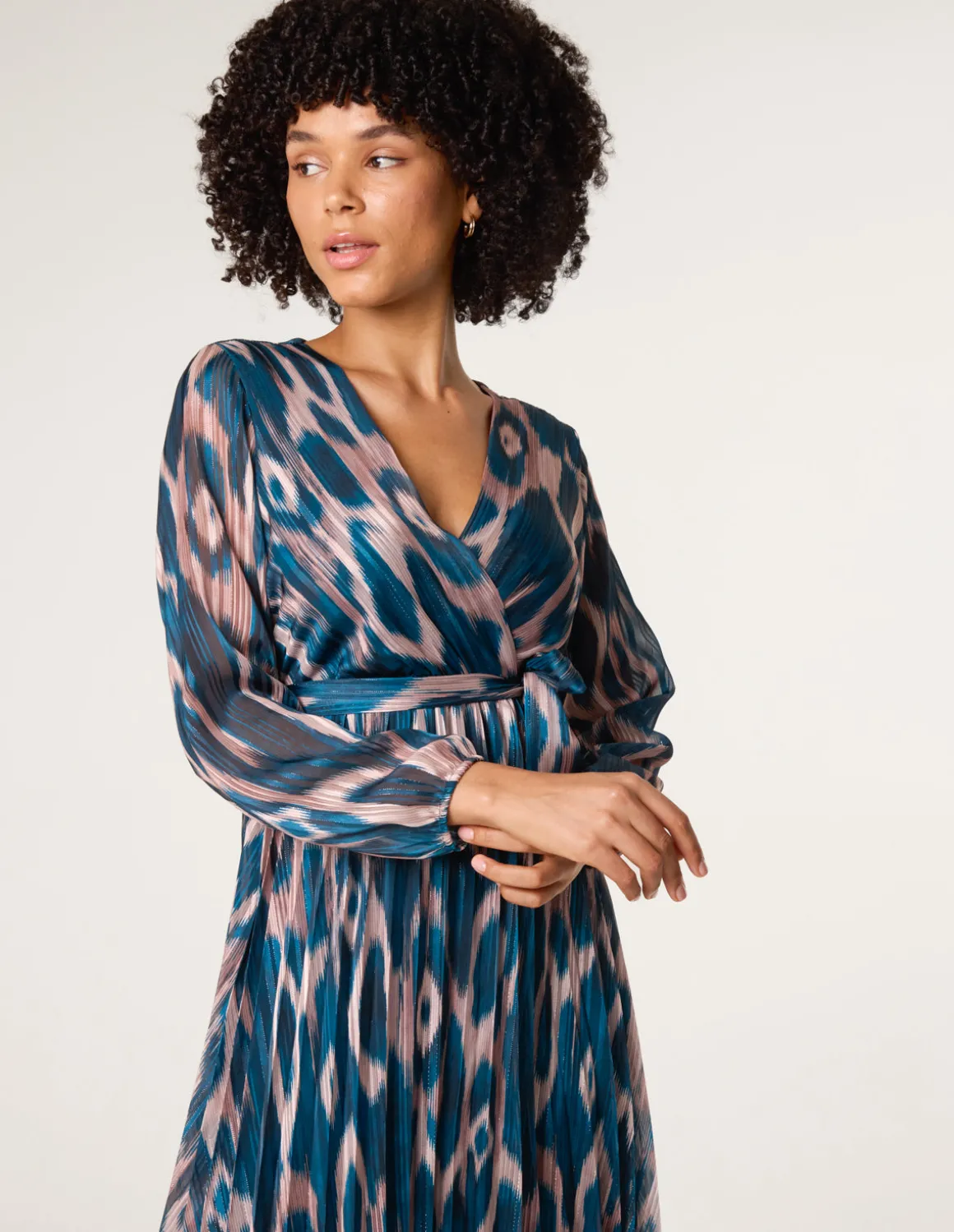 Crossover Metallic Pleated Dress