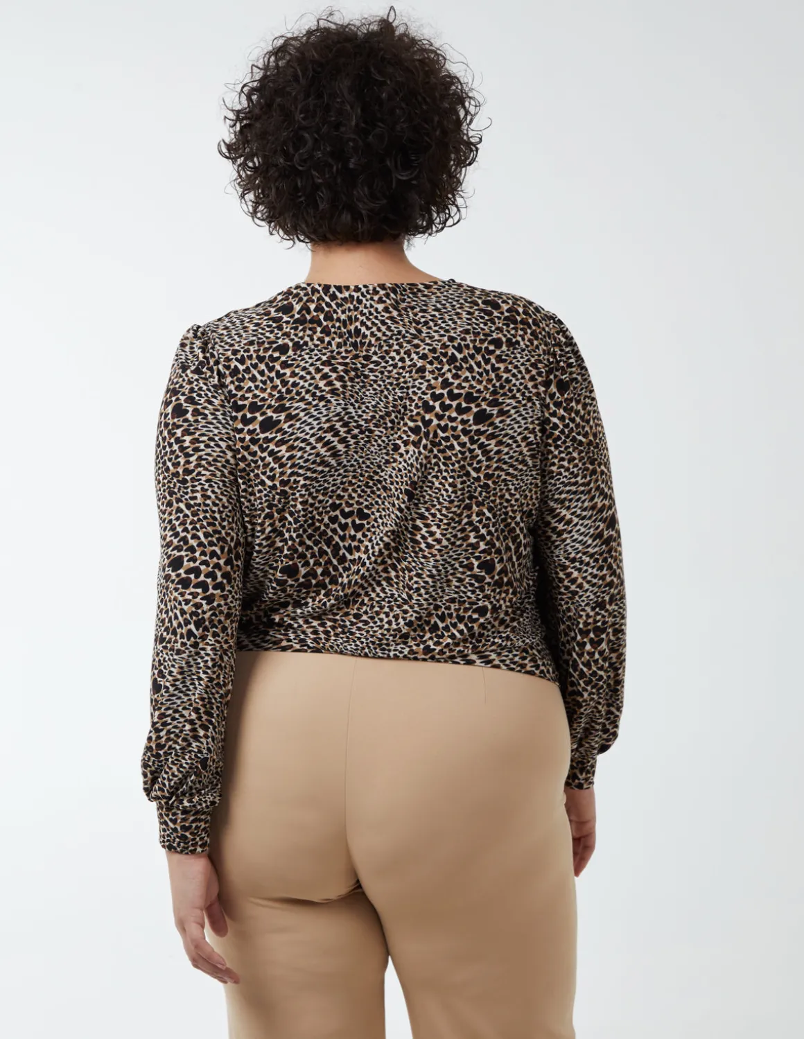Curve Animal Printed Wrap Front Deep Hem Band Top