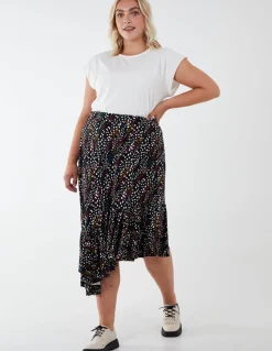 Curve Asymmetric Hem Midi Skirt