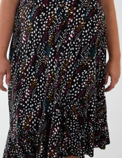 Curve Asymmetric Hem Midi Skirt
